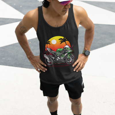 Sunset Racer Tank Top with Bold Tropical Design