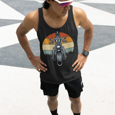 Skull Rider Tank Top with Retro Sunset Design